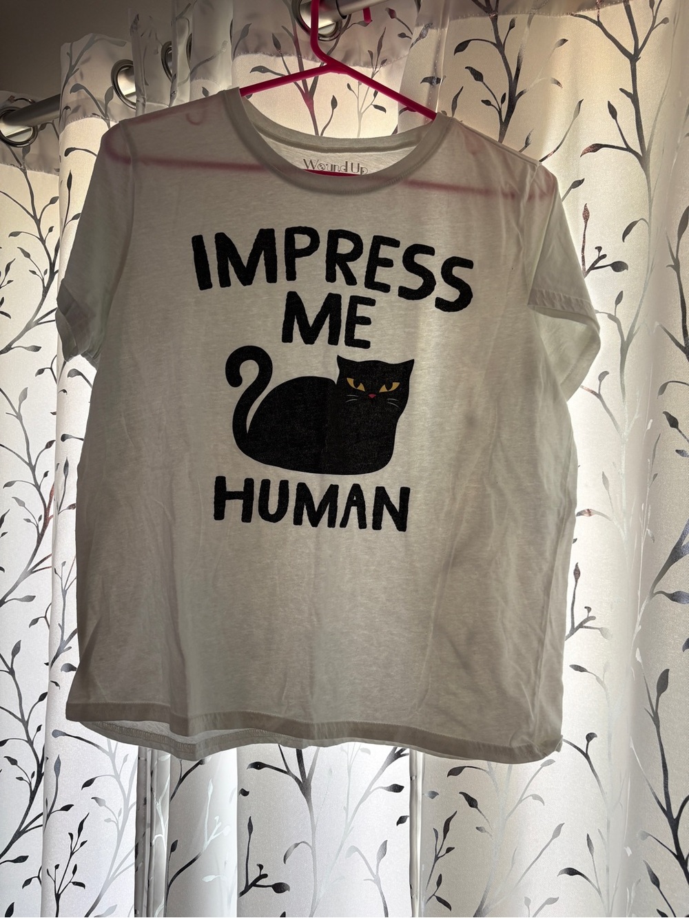 Wound Up White Tee with Black Cat Graphic
